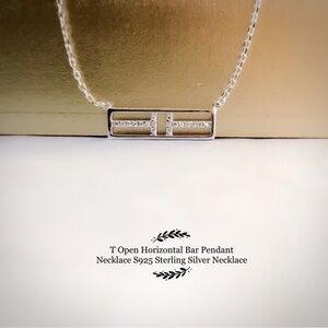 S925 T Open Horizontal Bar Pendant Necklace